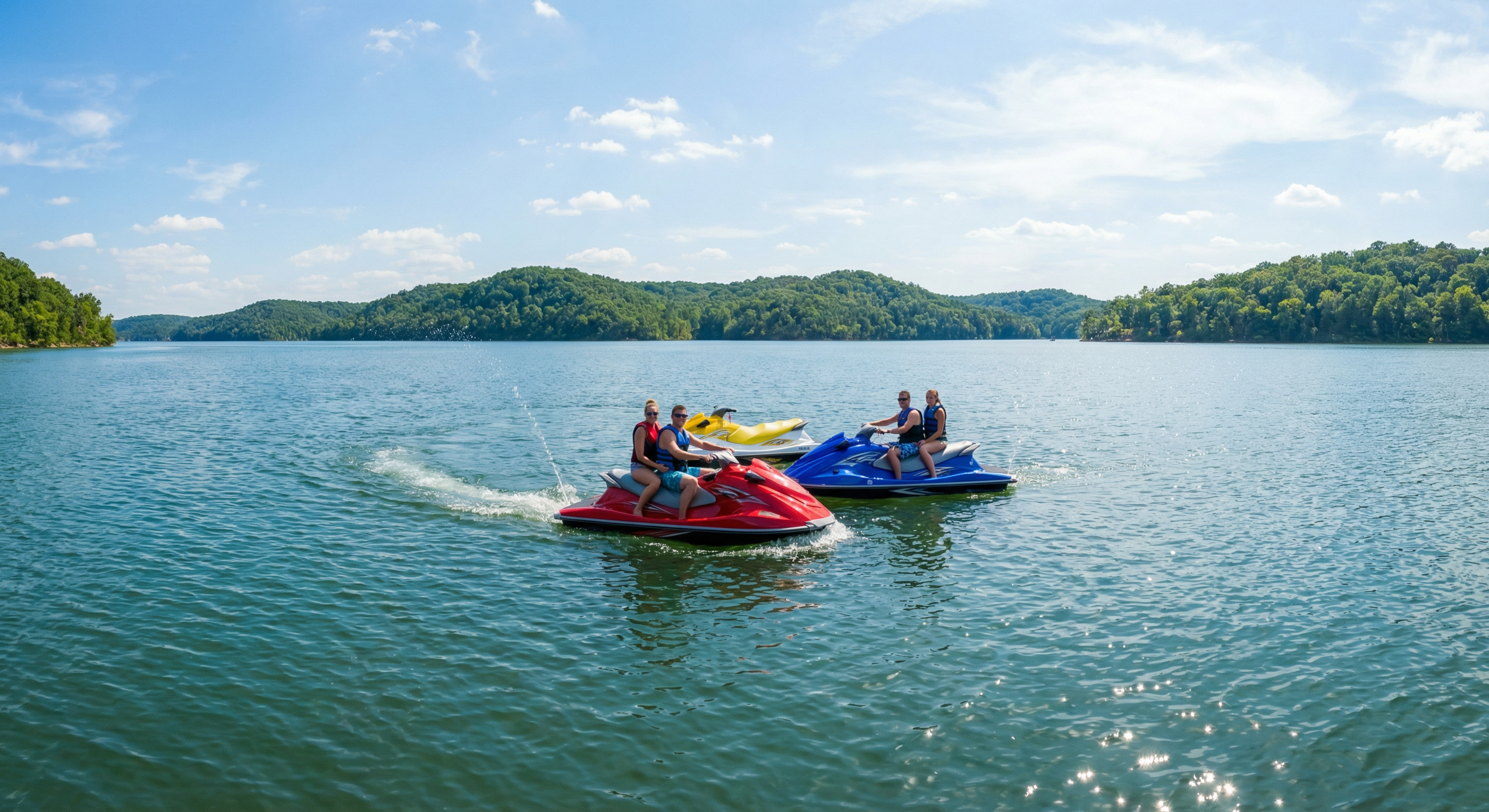 Jet skis on Lake of the Ozarks on a sunny day